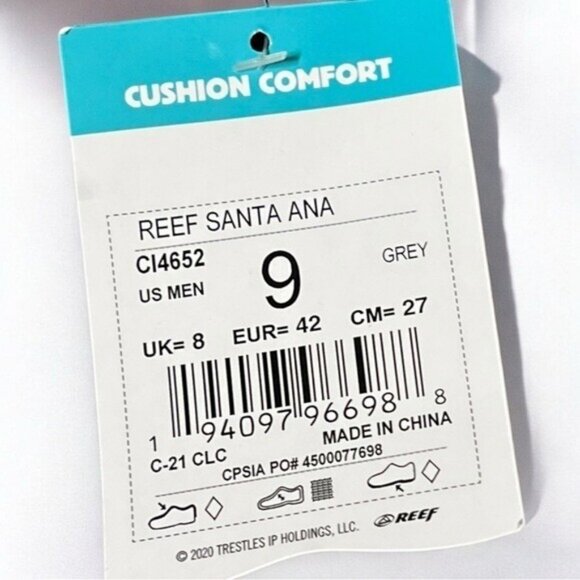 🌻 NEW w.Tags Reef Men's Grey Santa Ana Sandals Men's Size 9 - Picture 10 of 11